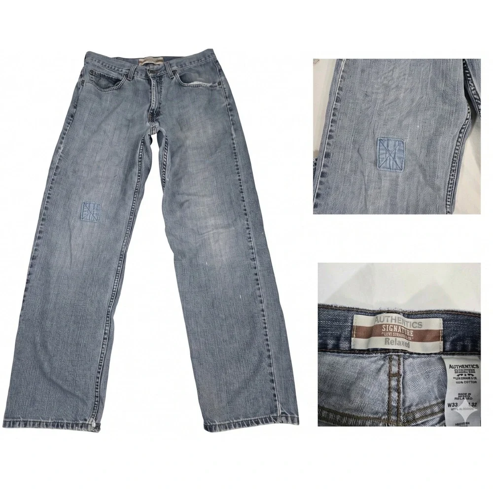 Levi Signature‎ Jeans 32x31 Mens Loose Relaxed Fit Thrashed Distressed Faded (M)